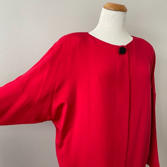 Vintage 1990s Ellen Tracy Red Silk Dress - Size 14 - Picture 4 of 10